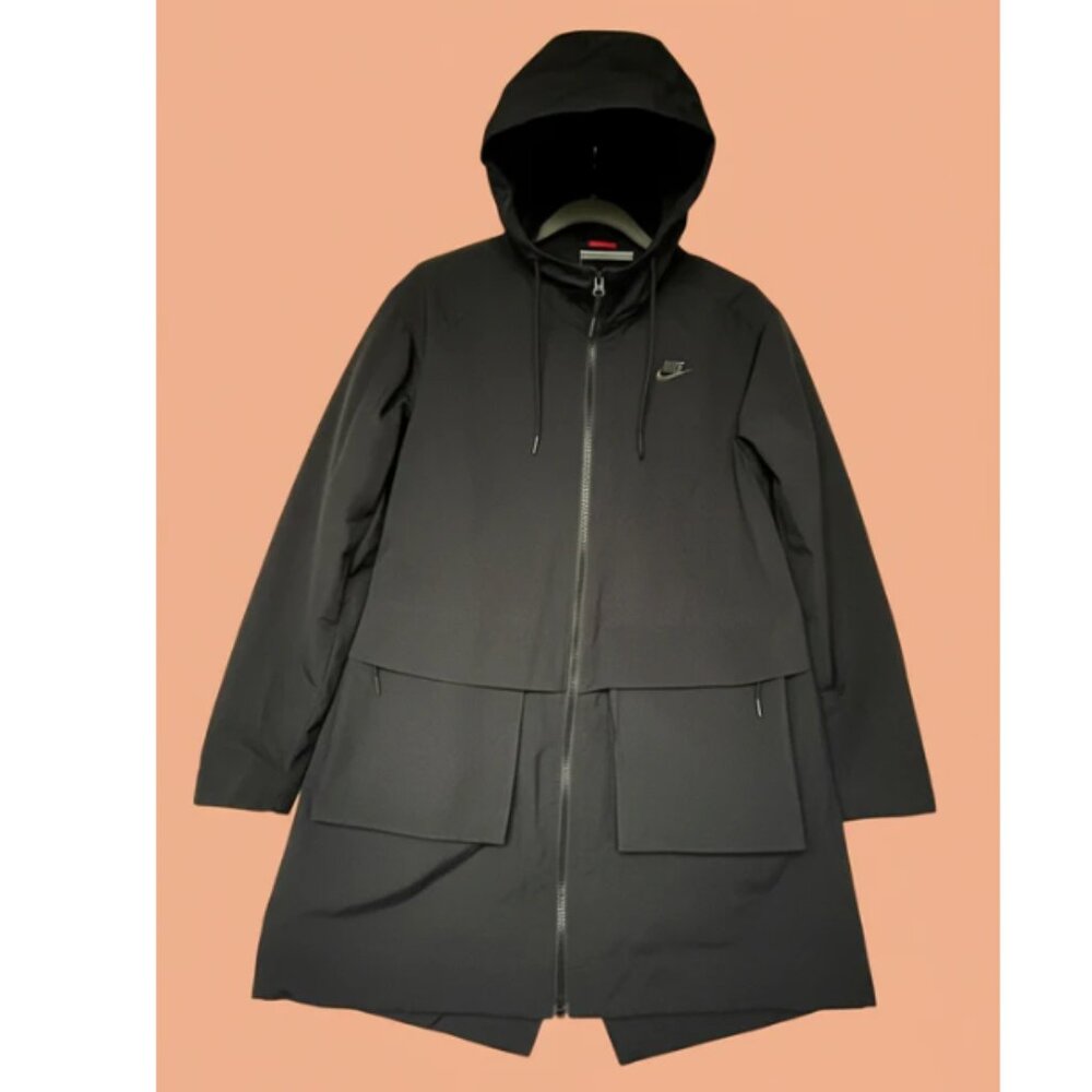 Nike Parka Hooded Shell Midi Jacket Womens Small Black Outdoors Packable Parka